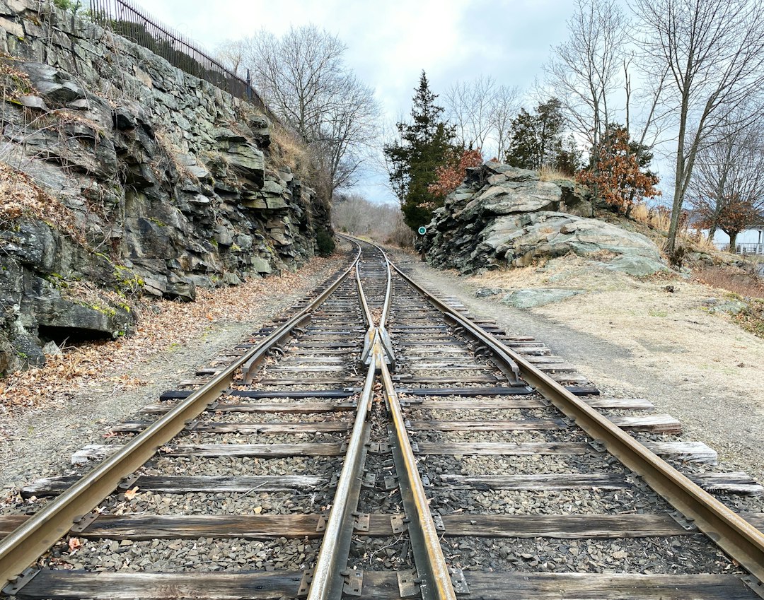 Photo exposed island railway track